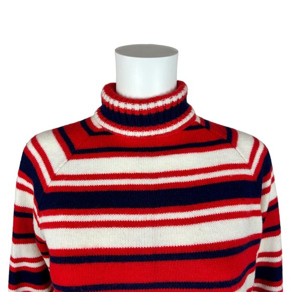 Vintage 60s Striped Sweater Mod Turtleneck Women's Neck Zip Pullover - Picture 3 of 11